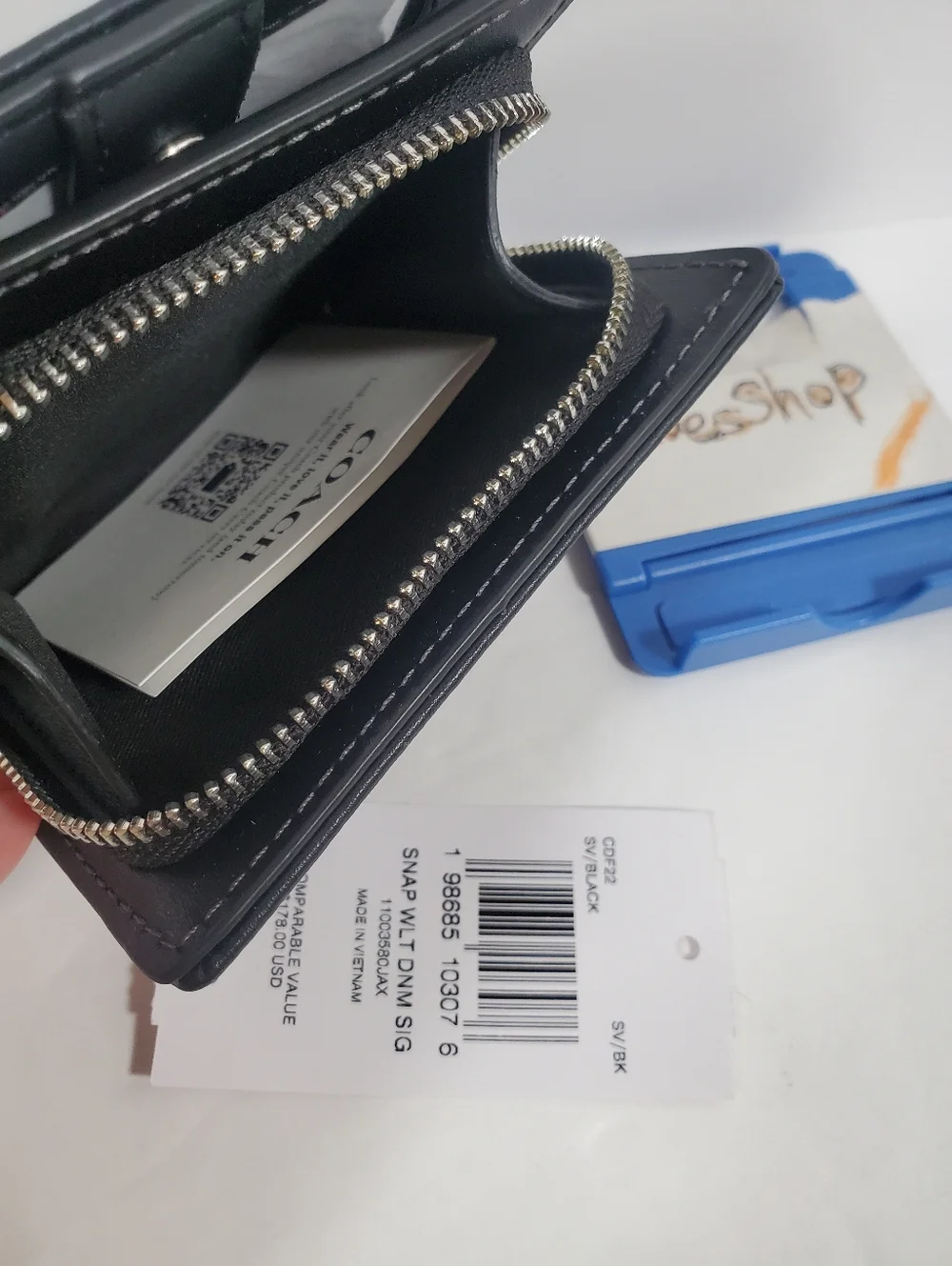 Coach Snap Wallet In Signature Denim CDF22 denim/Silver/Black NWT